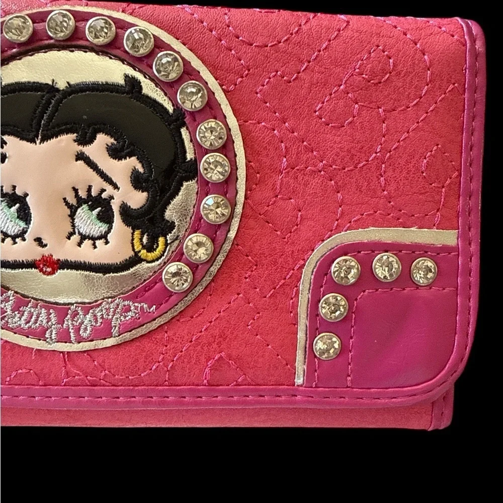 Pre Loved Betty Boop Pink Rhinestone Quilted Wallet • 2013 Collectible